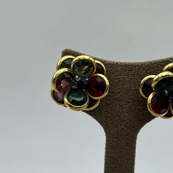 unisex large multi colored swarvoski bezel set glass stud Earrings - Picture 3 of 6